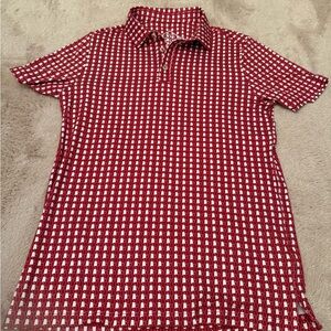 Men's Red and White Patterned Polo Shirt. Mens Small Alabama State